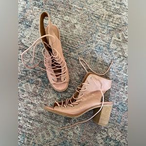 Free People x Jeffrey Campbell pink lace up heels